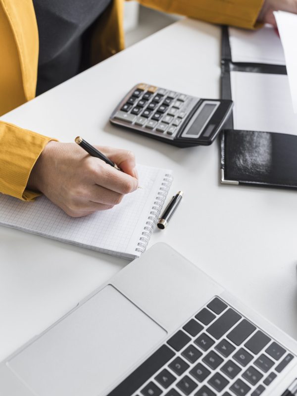 high-angle-woman-office-working